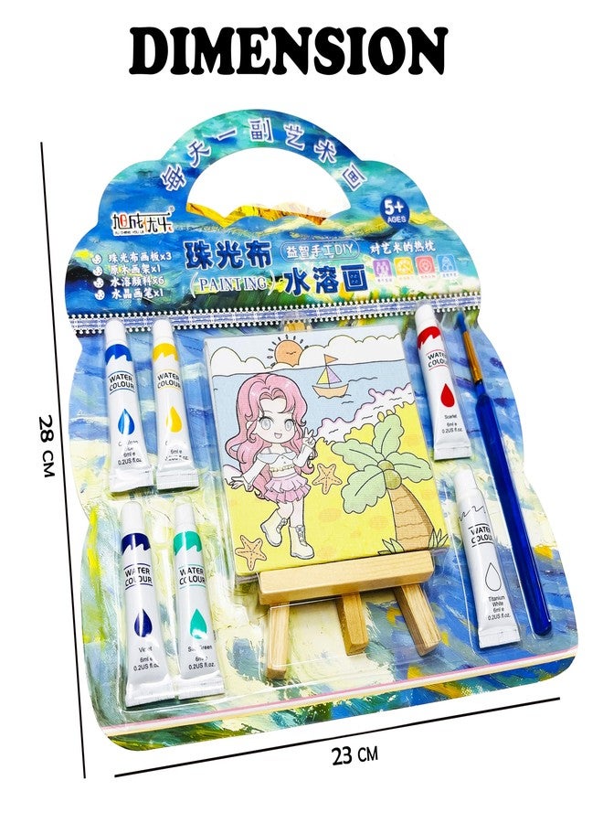 PARTEET DIY Painting Set with Mini Wooden Easel Stand, 6 Watercolors, 3 Painting Sheets, Paint Brushes, Creative Art Supplies Kit for Kids DIY Activity & Birthday Gift (Mix Design) - Image 2